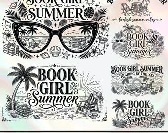Buch Mädchen Sommer Png, Buchliebhaber SVG, Strand Leser Design, Fantasy Leser Clipart, Küsten Buchliebhaber PNG, Buchclub PNG, Sommer lesen PNG,