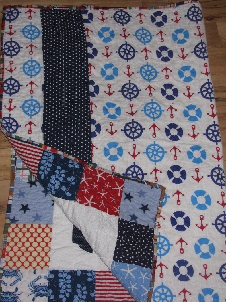 Nautical Theme Quilt with Sailboat and Michael Miller's Etsy