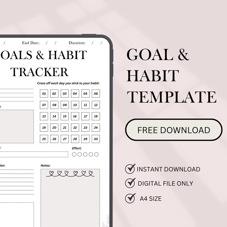 Printable Monthly Habit Tracker, Goal Planner (instant Download PDF A4 ...