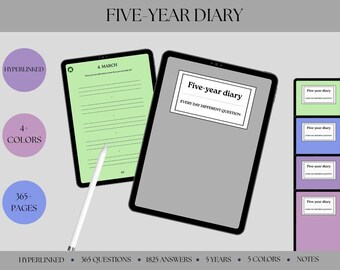 Interactive 5-Year Diary - 365 Daily Questions for Self-Growth