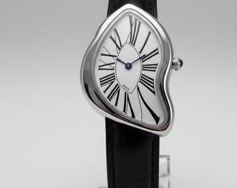 Orologio surrealista vintage - Quadrante distorto in stile Dalí, cinturino in pelle