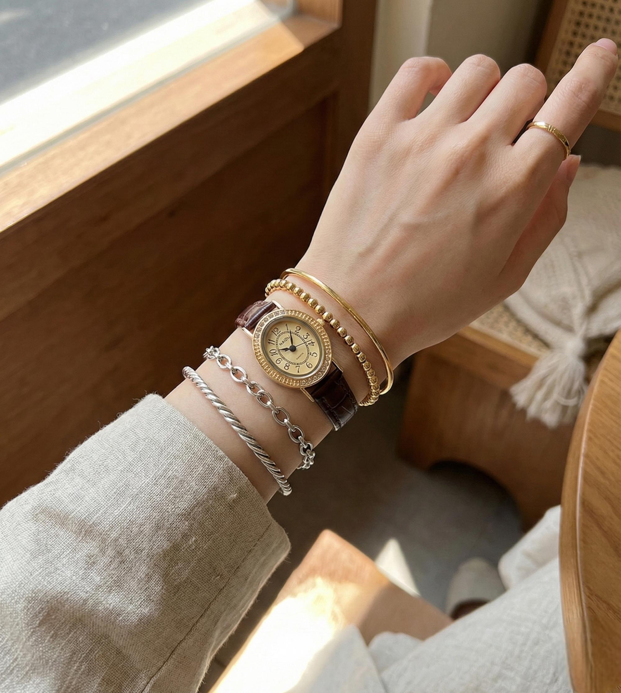 Gold Oval Face Rhinestone Watch Vintage Retro Elegant Quartz Adjustable Band Vintage Oval Gold Watch • Rhinestone Bezel, Leather Strap - Etsy main image 4
