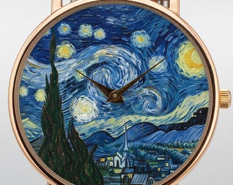 Van Gogh Style Artistic Leather Quartz Watch – Unisex Wristwatch, Unique Birthday & Christmas Gift