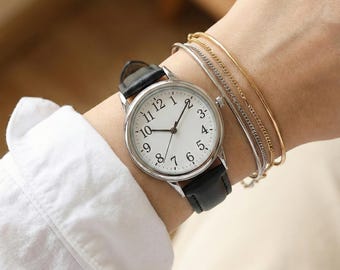 Minimalistyczny damski zegarek • Klasyczny pasek ze sztucznej skóry, elegancki 32 mm