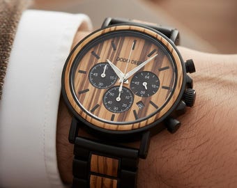 Reloj de madera de ébano grabado para hombre / Regalo personalizado