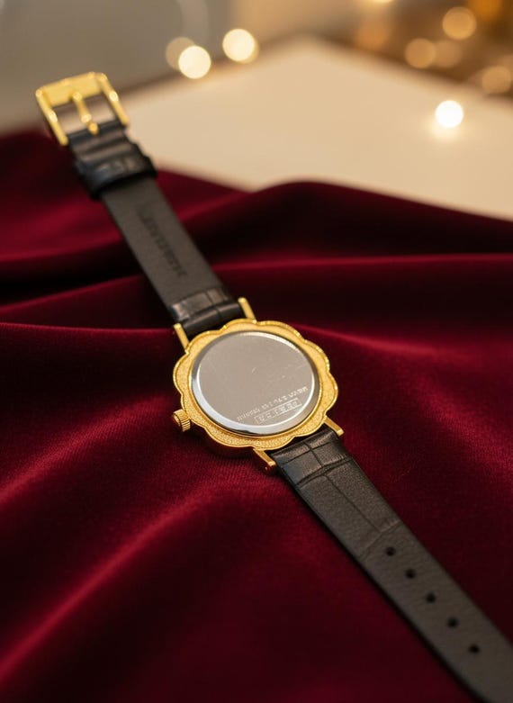 Gold Flower Womens Watch, Vintage Floral Black Dial Watch - Etsy display picture 3