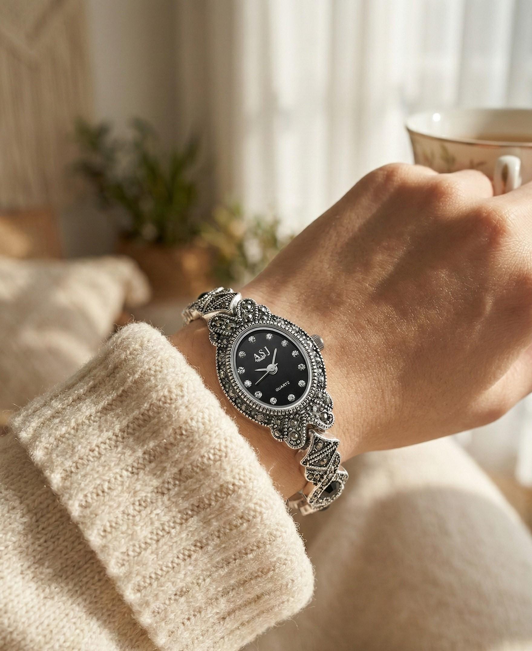 Vintage Gothic Women\'s Watch Swiss Silver Tone Plastic Case Engraved Non Working Gothic Watches for Women - Etsy main image 3