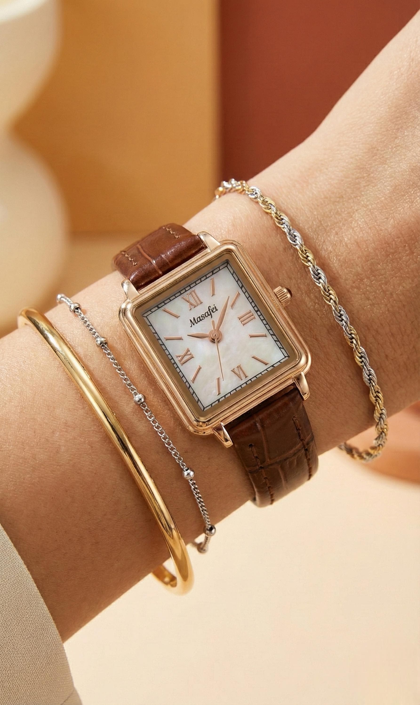 Fossil Vintage Brown Tooled Leather Cuff Watch Square Dial Floral Embossed Boho Square Face Leather Watch - Etsy main image 3