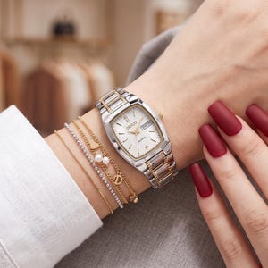 Reloj de pulsera con esfera bicolor en forma de tonel / Elegante reloj de vestir minimalista / Reloj con movimiento de cuarzo