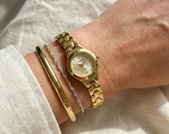 Vintage Gold Quartz Watch - Retro Minimalist Steel Bracelet