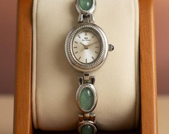 Vintage Jade Stone Bracelet Watch | Silver-Tone Women's Quartz