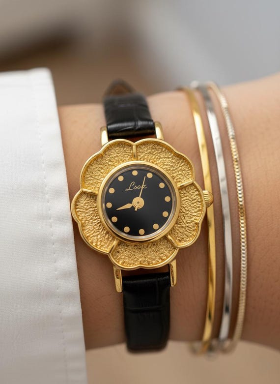 Women\'s Floral Dial Strap Watch Black Gold Ted Baker Floral Leather Strap Watch, 36mm In Black | ModeSens main image 2