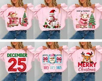 Faux Yarn Christmas PNG Bundle: Crochet Santa, Reindeer,Jesus, Snowman, Bow, Ho Ho Ho Png, Cow and Tree Sublimation Design