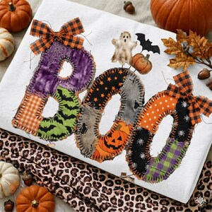 BOO Halloween PNG | Patchwork Varisty Letter Clipart | Spooky Ghost Bat Pumpkin Png | Halloween Sublimation Design | Instant Download