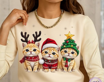 Retro Meowy Christmas Png, Christmas Cat Png, Cute Cats With Santa Claus Hat Png, Happy New Year Png, Trendy Cat Lovers Xmas Shirt Design