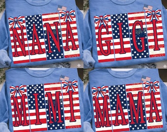 Striped Mama Mimi Nana Gigi PNG Bundle: Patriotic 4th of July & Mother's Day Sublimation Design, Mother's Day Gift, American Mom Bow PNG