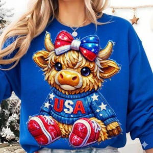 4th of July Highland Cow png, 250th Anniversary png,Western 4th of July png, American Flag Png, Usa png,Kids 4th of July