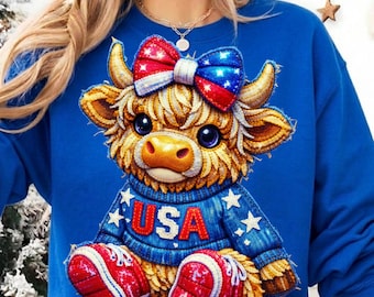 4th of July Highland Cow png, 250th Anniversary png,Western 4th of July png, American Flag Png, Usa png,Kids 4th of July