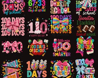 100 dagar av skolan PNG-paket fuskgarnvirkning 100 dagar ljusare lär kärleksarbete av hjärta kokett rosett mysig realistisk stickning PNG sublimering
