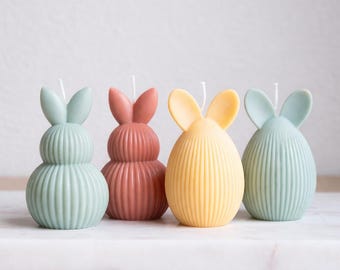Decorazione di candele a forma di coniglietto pasquale – Candele a coste fatte a mano in colori pastello – Decorazione pasquale moderna – Regalo di Pasqua