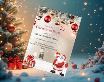 Invitación editable para fiesta de Navidad / Invitación familiar navideña con Papá Noel / Plantilla RSVP de descarga instantánea / Invitación para reunión