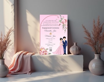 Invitación de compromiso editable / Plantilla floral rosa para ceremonia de compromiso / Descarga digital / Invitación moderna para pareja / Plantilla de Canva