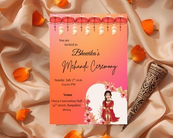 Invitación editable para ceremonia de mehandi / Noche de henna india / Descarga digital / Invitación preboda / Descarga de Canva / Invitación de mehandi