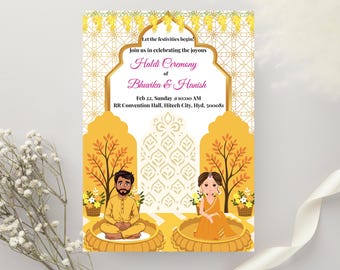 Invitación digital Haldi para WhatsApp, tarjeta de boda india móvil, invitación electrónica Pithi, tarjeta electrónica amarilla de preboda, plantilla de invitación para smartphone