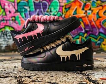 Hand-Painted Pink Cream Drip Custom Air Force 1 Sneakers, Personalized AF1 Shoes