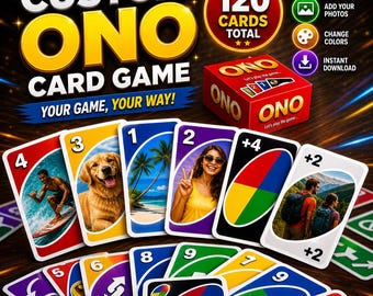 Custom UNO Card Game Template | 120 Editable Cards (Digital Download)