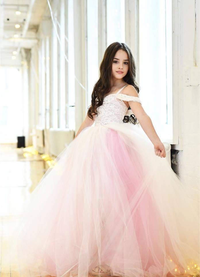 Ivory and blush pink flower cheap girl dress