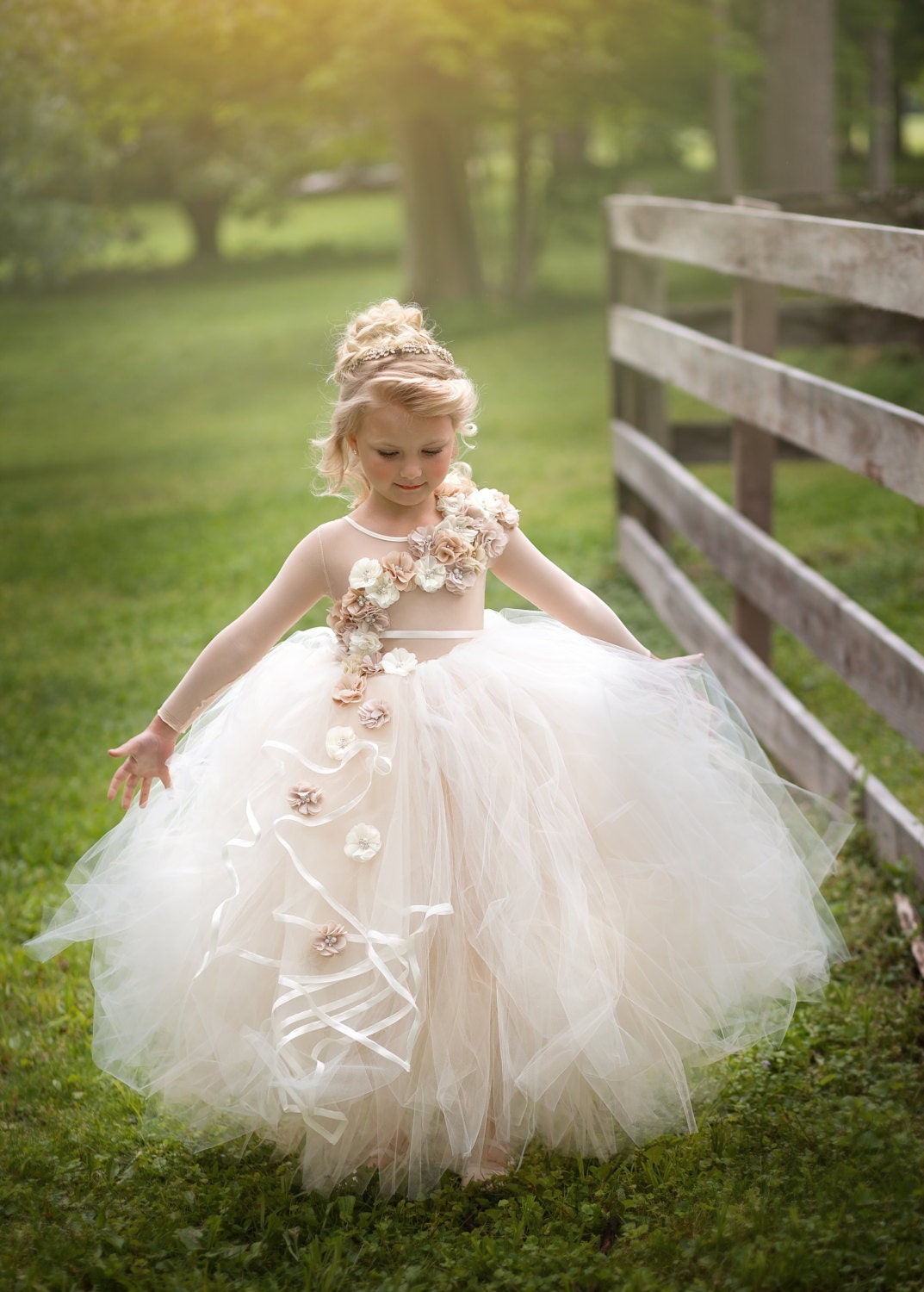 Flower Girl Dress Ivory and Beige ...