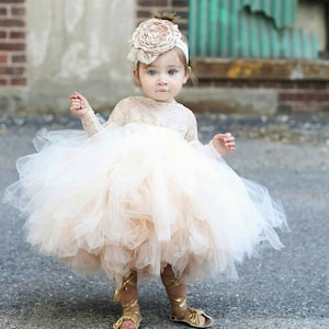 Shelby Lace flower girl dress, long sleeve lace tutu dres