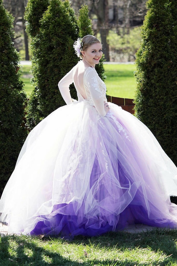 purple and white wedding dress