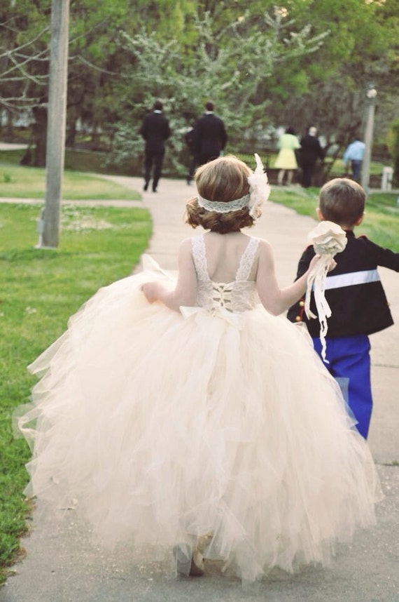 Items similar to Ivory Flower Girl Dress, Champagne and Ivory Burlap ...