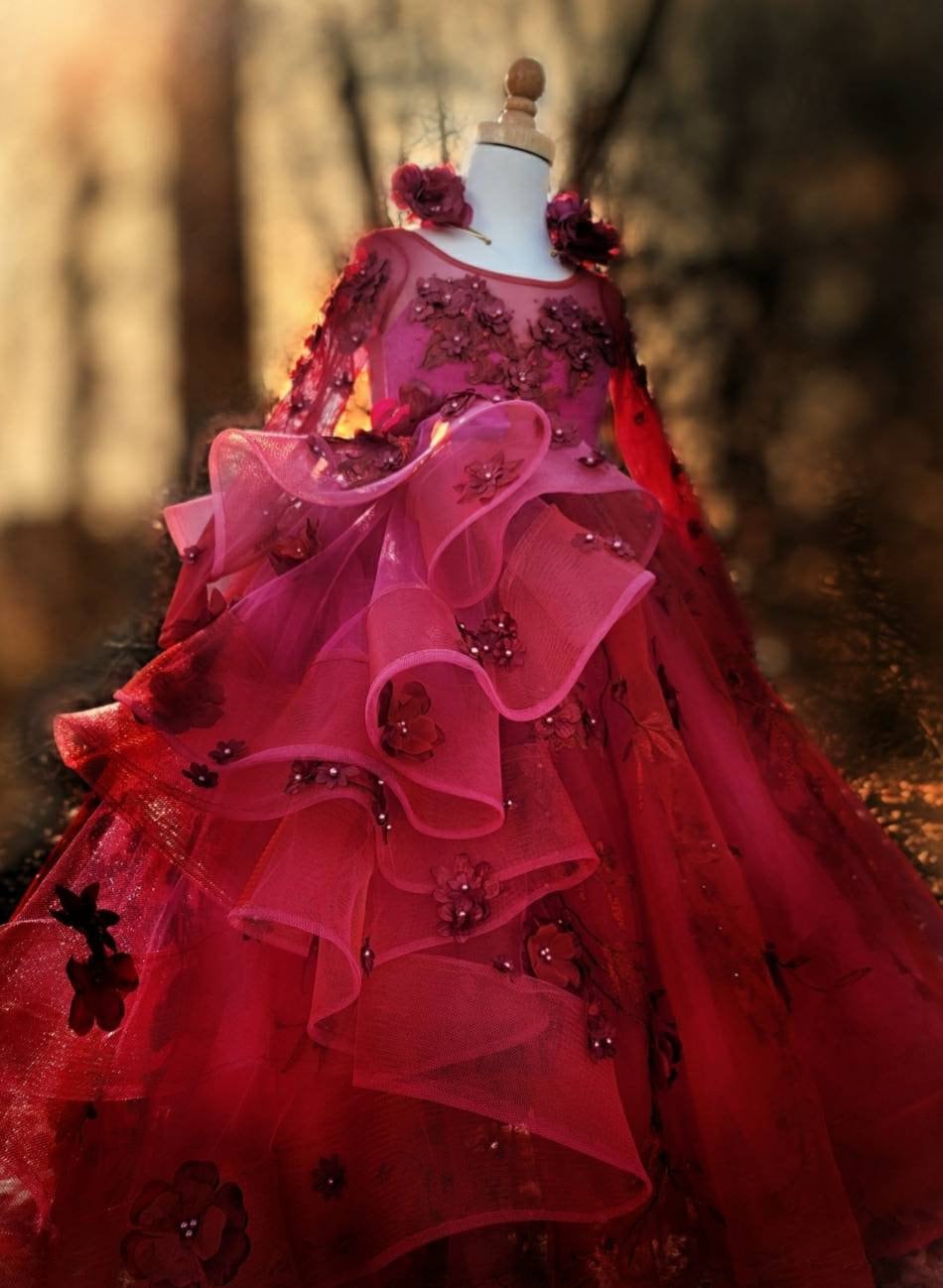 Red Floral Print and Organza Party Dress – La Dee Da