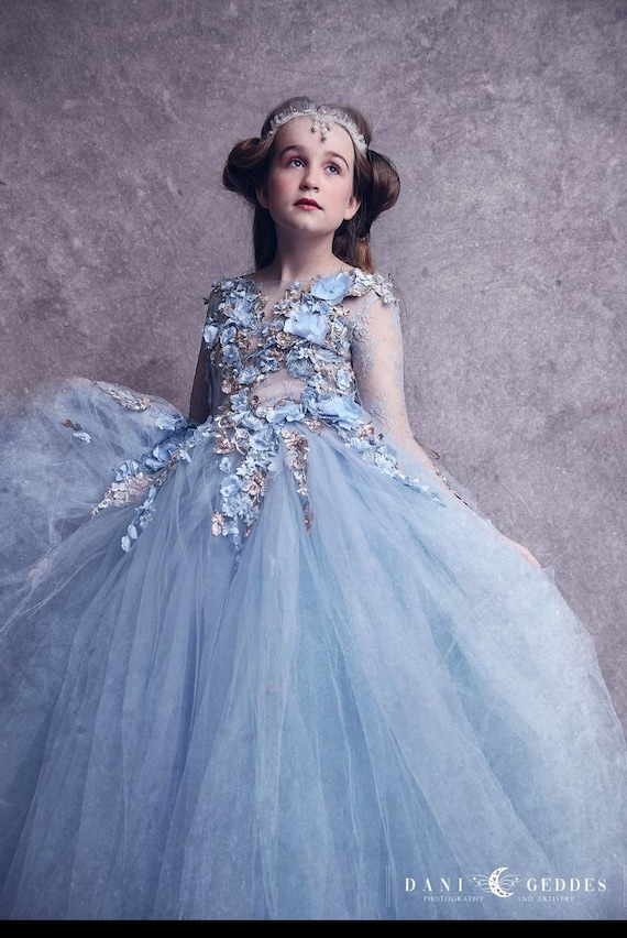 alta costura para niñas vestido de princesa azul - Etsy México
