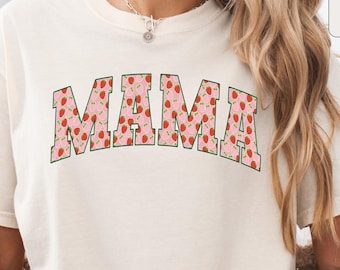 Koszulka Strawberry Mama, Letnia koszulka dla mamy, Koszulka z motywem jagód Cottagecore