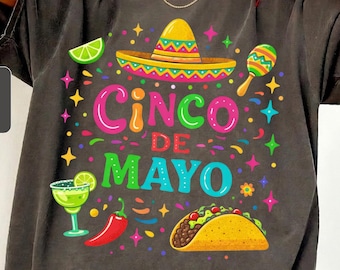 T-shirt Cinco De Mayo, camicia Fiesta messicana, maglietta colorata Taco Margarita