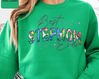 Bluza z nadrukiem „Najlepsza macocha na świecie”, kwiatowy prezent dla mamy, dodatkowy urodzinowy top dla mamy