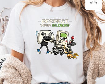 Maglietta "Rispetta gli anziani", maglietta per marito gamer, regali per nonno gamer