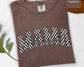 Koszulka w kratkę z napisem „Bonus Mama”, koszulka z humorem dla mamy, koszulka urodzinowa dla macochy