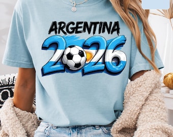 Maglietta da calcio dell'Argentina, maglietta per tifosi dei Mondiali di calcio 2026, regalo per un viaggio negli Stati Uniti, Canada e Messico.