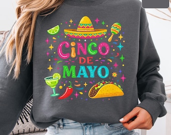 Felpa Cinco De Mayo, maglione Fiesta messicana, top colorato Taco Margarita