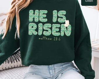 Bluza chrześcijańska z motywem motyli i kwiatów, sweter wielkanocny z napisem „On zmartwychwstał”, odzież religijna