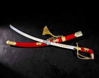 Red Gold Wedding Ceremonial Scimitar – Arabian Curved Saber Display Decor - Elegant Wedding & Home Decoration