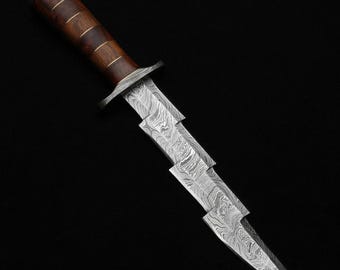 Damascus Hunting Knife, Rosewood Handle Skinning Knife, Handmade Bushcraft Fixed Blade, Collectible Decorative Gift for Him