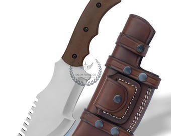 Handmade J2 Steel Tracker Knife: Desert Micarta Handle, Leather Sheath