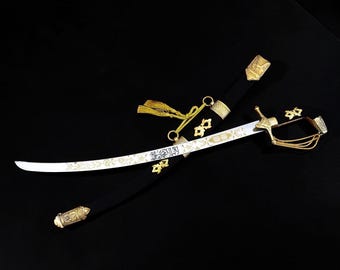 Royal Black Gold Wedding Scimitar – Ceremonial Arabian Saber, Islamic Style Decor - Elegant Wedding Gift & Home Decoration