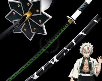 Katana i trä i animestil, Demon Slayer Sanemi, Samurajsvärd i full storlek, Cosplay-rekvisita, Fantasy-svärd, Japansk dekorationsgåva